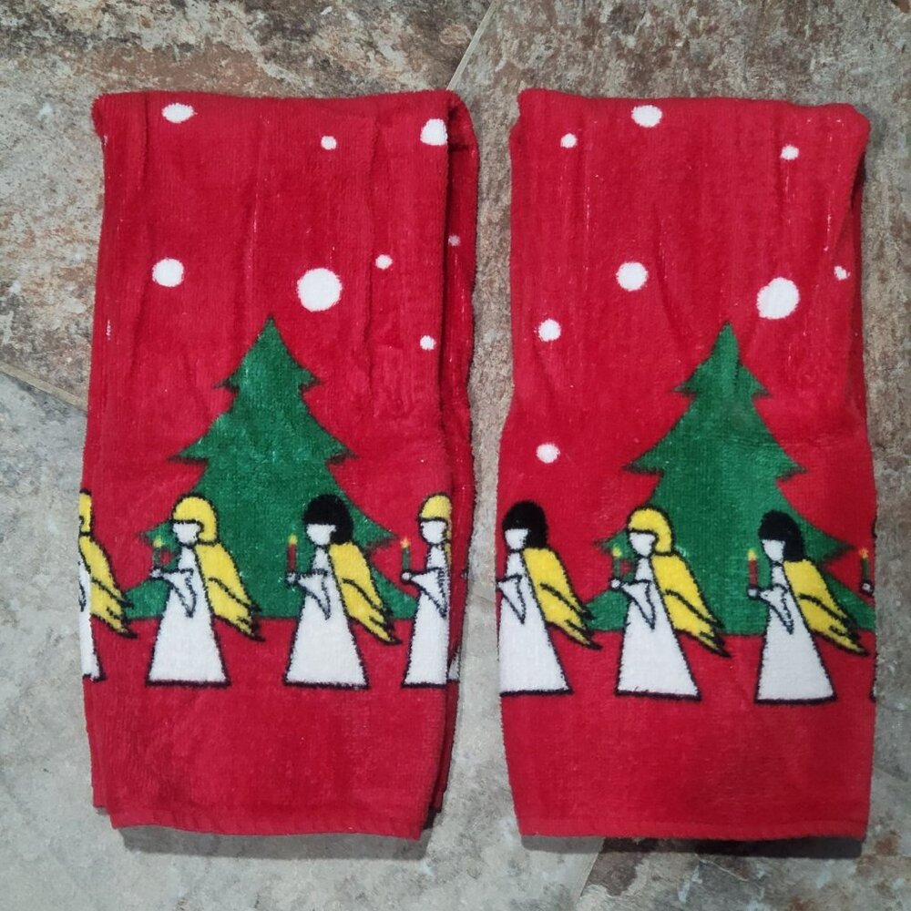 Hilasal Festive Angel Snow Pattern Hand Towels Set of 2